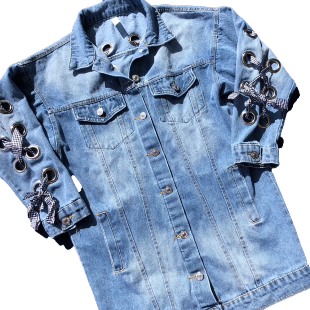 Jean Jacket with Ribbon Detailing Womans Sz S/M